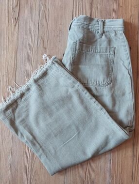Rewash Cropped Straight-Leg Pants in Light Olive